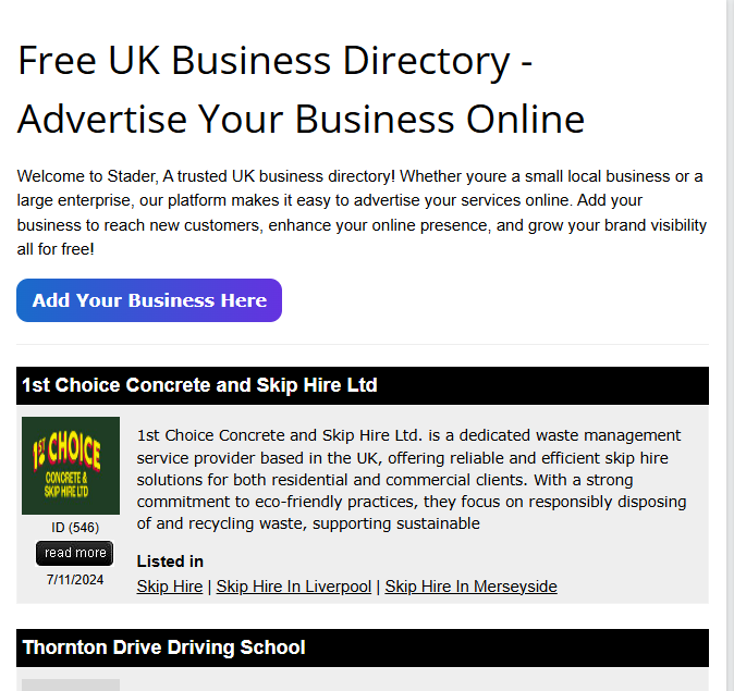 Stader Free Uk Business Directory